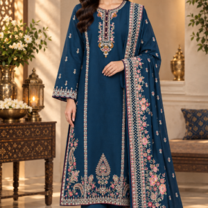 3 piece Petrol Blue Premium Suit-embroidered front